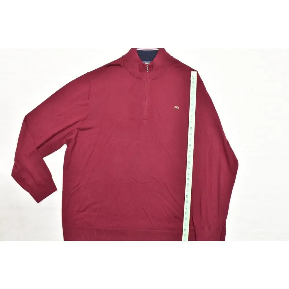 Brooks Brothers 3XLT Men's Red 1/4 Zip 100% Merino Wool Pullover Sweater Tall